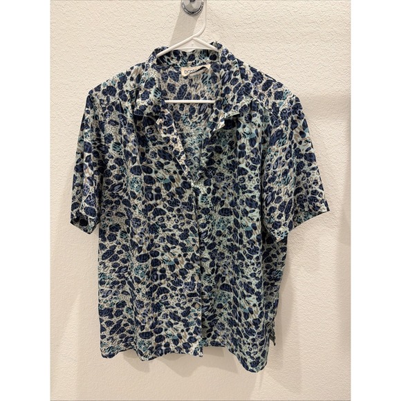 Donnkenny Tops - Vtg Donnkenny XXL Blouse Size Blue Black Green Animal Print Short Sleeve